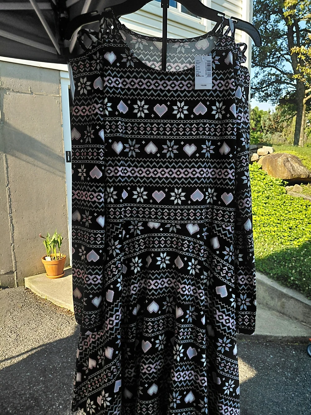 New Children's Place Black Knit Dress with Pink & White Fair Isle Hearts